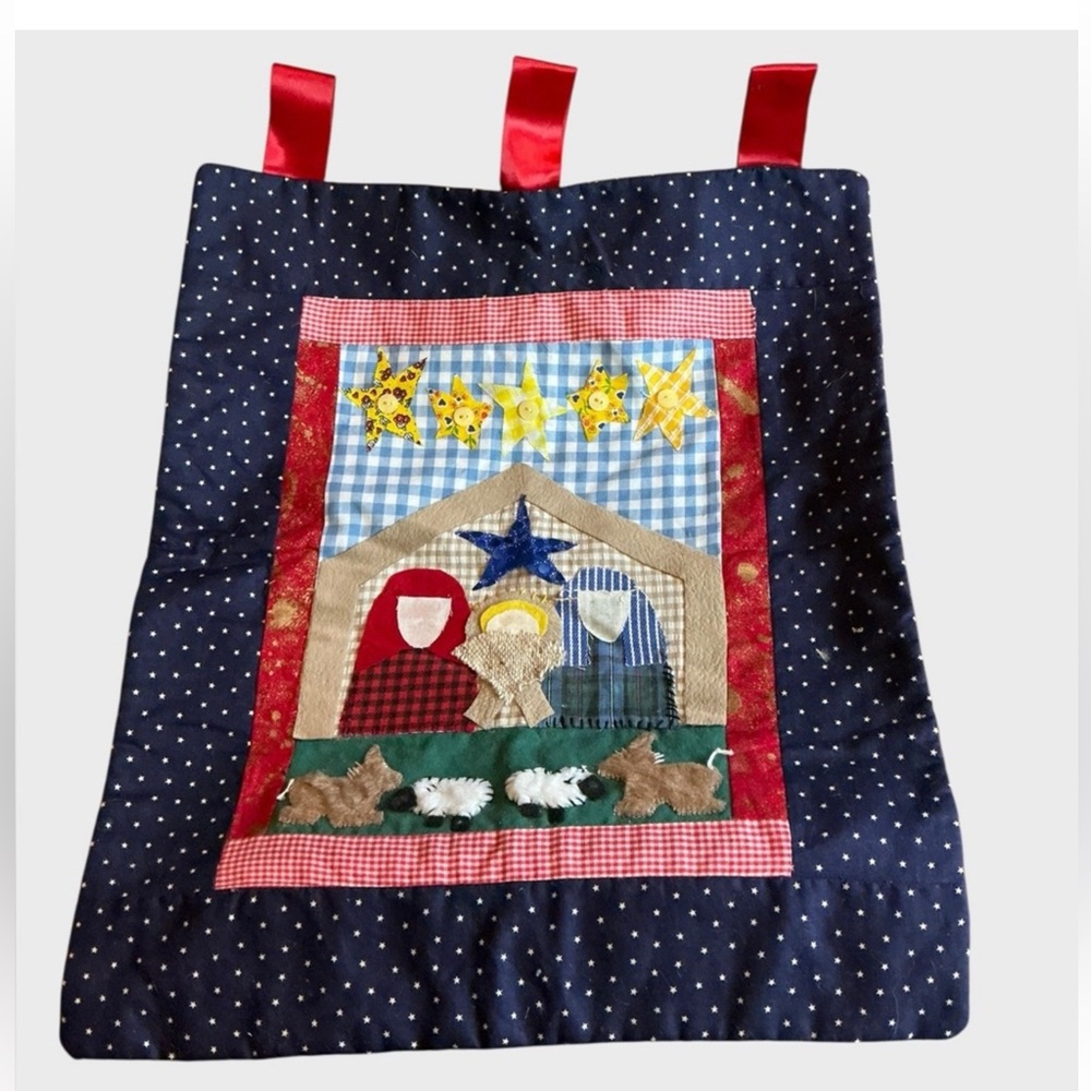 Nativity Scene Patchwork Quilted Wall Hanging Vintage Christmas